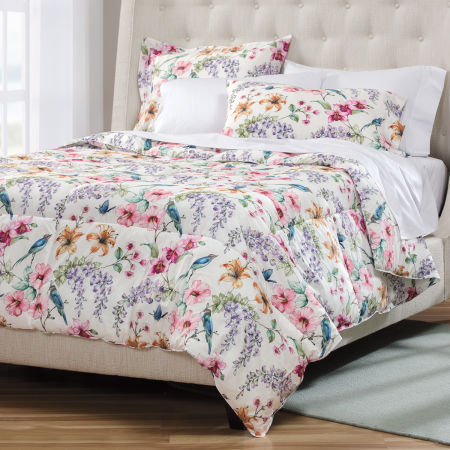 Azalea Garden Print Synthetic Fill Comforter (T): Wht multi